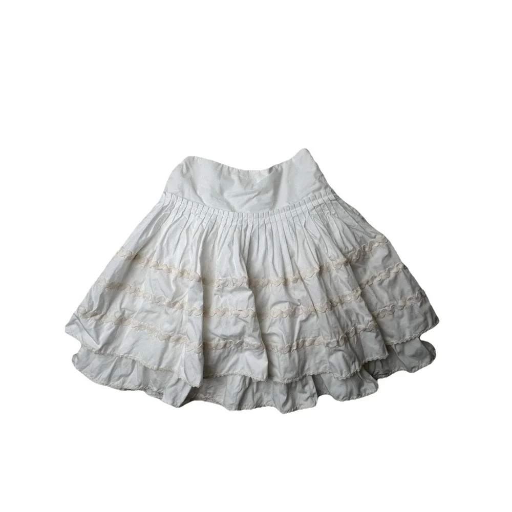 The Children's Place Girls White Beige Cotton Tiered Ruffle RicRac Trim Skirt  8